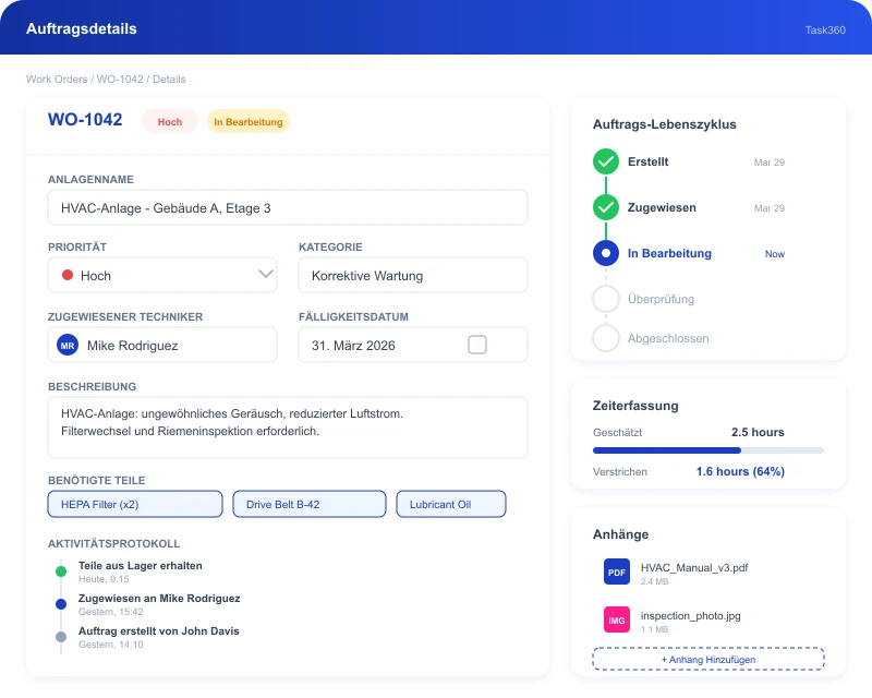 Task360 work order management interface